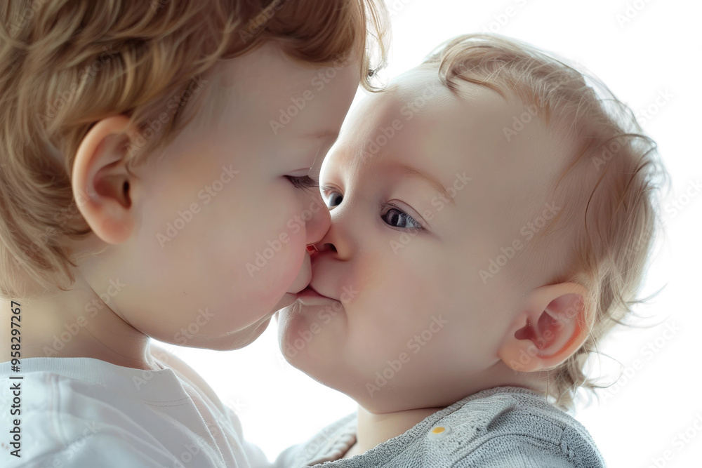 Boy lovingly giving a gentle kiss to the baby Boy lovingly giving a gentle kiss to the baby