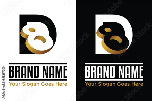 Modern simple letter D 8 gold golden vector illustration logo design photo