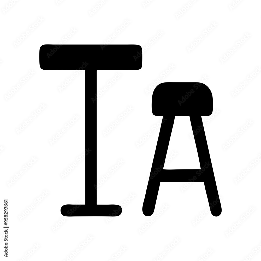 Black  icon of Bar counter with chair, vector illustration