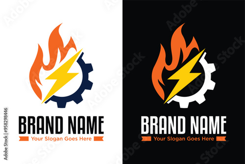 simple modern energy lightning bolt electric fire gear industry 