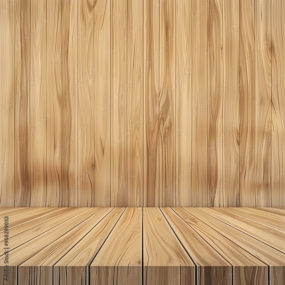 Empty wooden wall and floor background for product display or montage of your products Empty wooden wall and floor background for product display or montage of your products