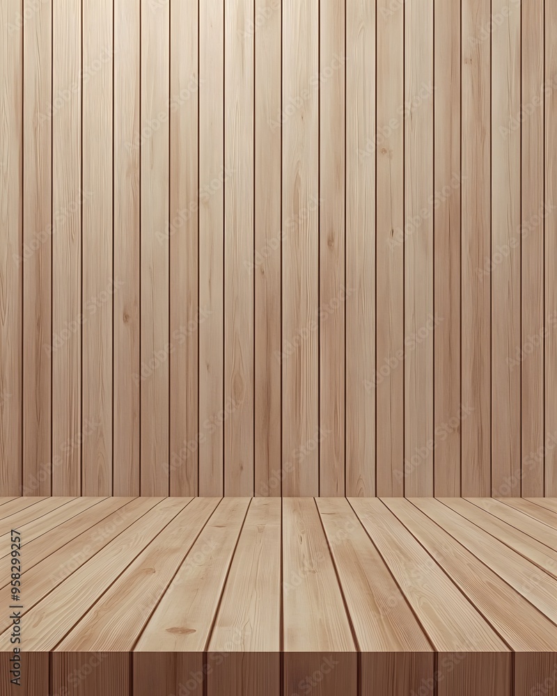 Empty wooden wall and floor background for product display or montage of your products Empty wooden wall and floor background for product display or montage of your products
