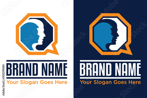 simple modern human parent kid child speaking speech vector illustration logo design