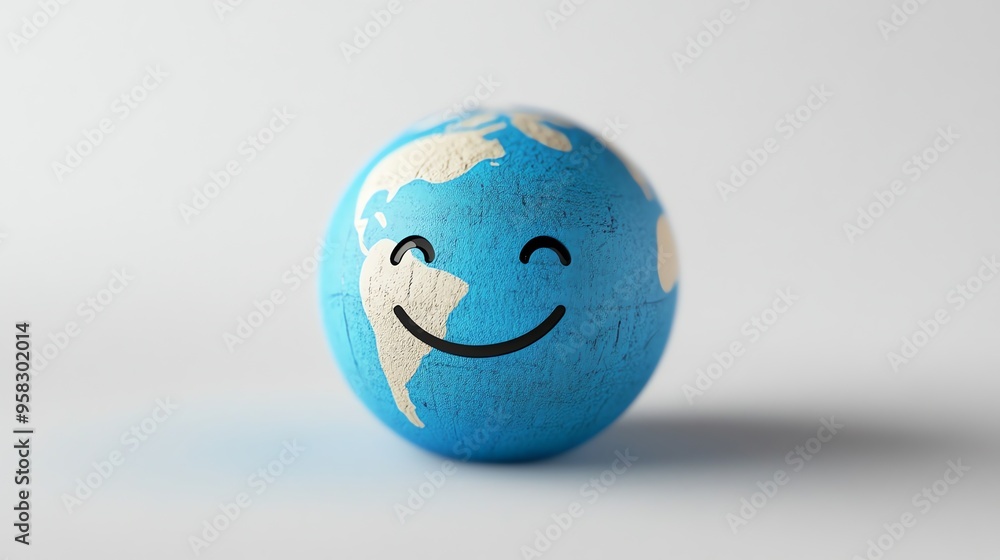 Smiling Earth Globe with a Hand-Painted Texture Smiling Earth Globe with a Hand-Painted Texture