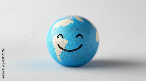 Fototapeta Naklejka Na Ścianę i Meble -  Smiling Earth Globe with a Hand-Painted Texture