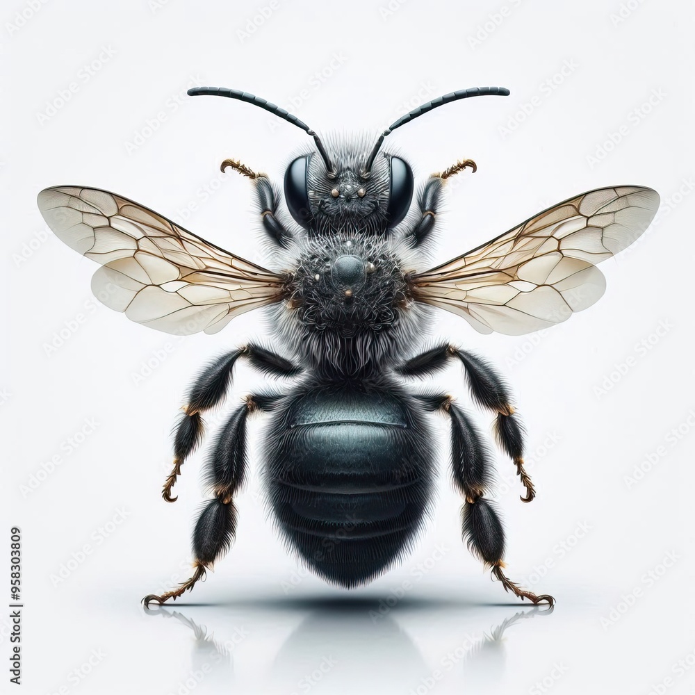 whole view of a bee on white background , view from above. whole view of a bee on white background , view from above.