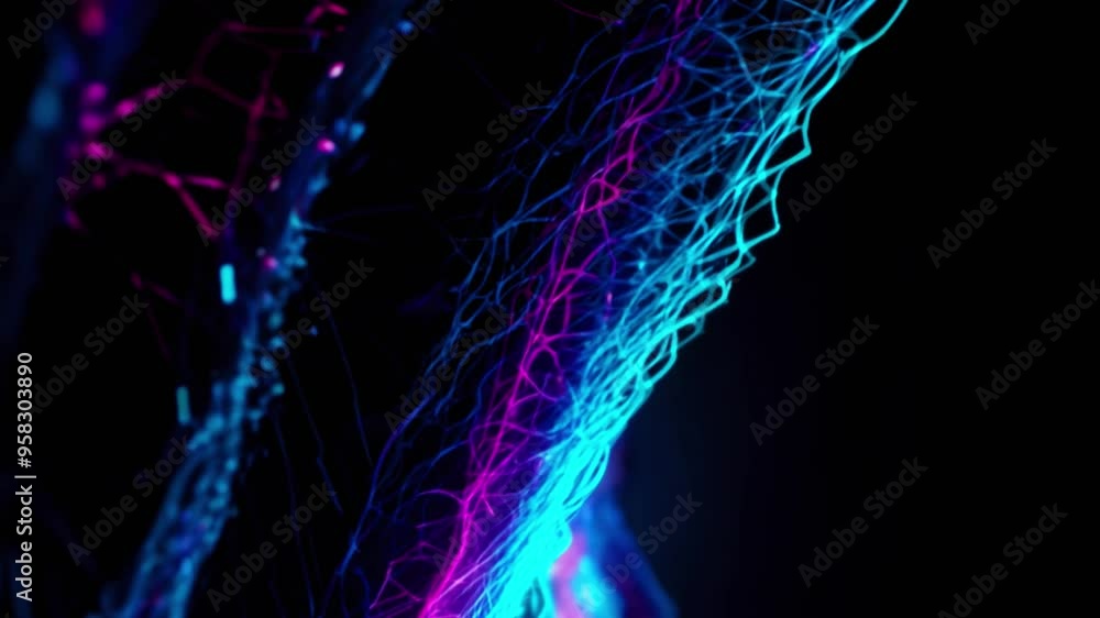 Abstract lightning background Glowing particles. Abstract light background in the form of blue purple neon line waves in the dark space is very beautiful. Futuristic signal network waves. 4K Abstract lightning background Glowing particles. Abstract light background in the form of blue purple neon line waves in the dark space is very beautiful. Futuristic signal network waves. 4K