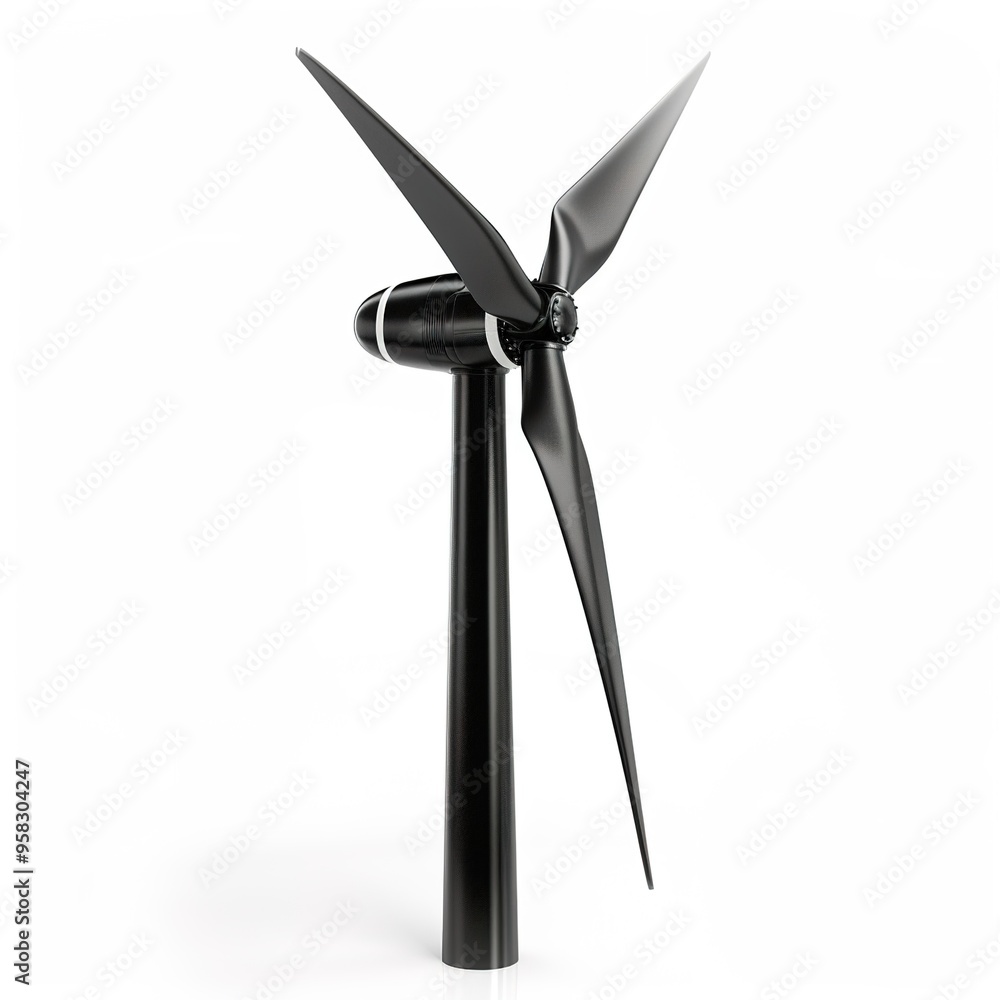 Black Wind Turbine on White Background isolated on white background Black Wind Turbine on White Background isolated on white background