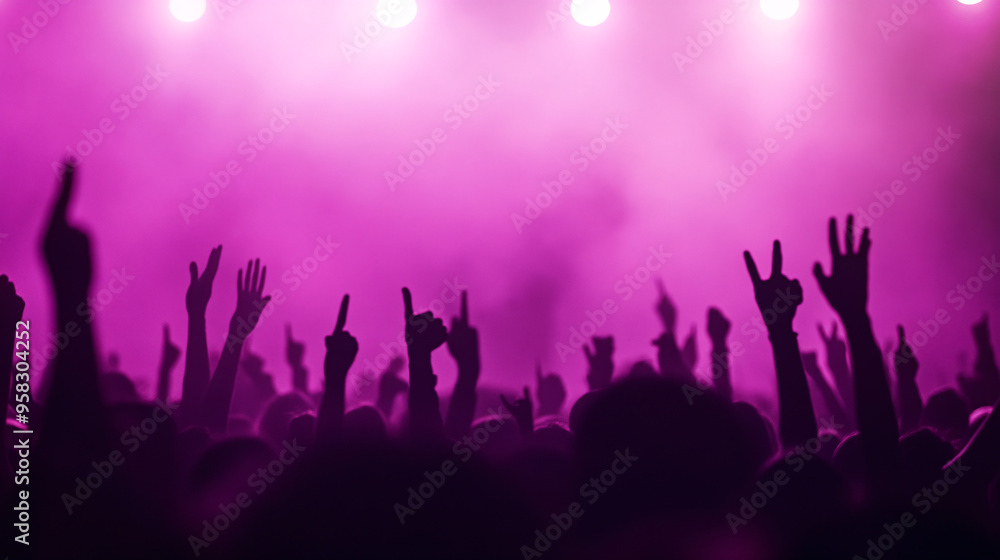 A dynamic concert scene featuring a cheering crowd, rendered in moody black and purple tones. The image captures the audience in mid-celebration, with hands raised and bodies moving to the beat. The A dynamic concert scene featuring a cheering crowd, rendered in moody black and purple tones. The image captures the audience in mid-celebration, with hands raised and bodies moving to the beat. The