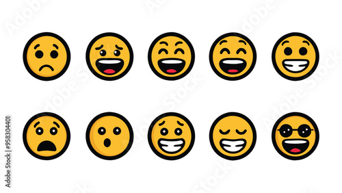 Set of hand-drawn doodle emoji faces, sketch style.