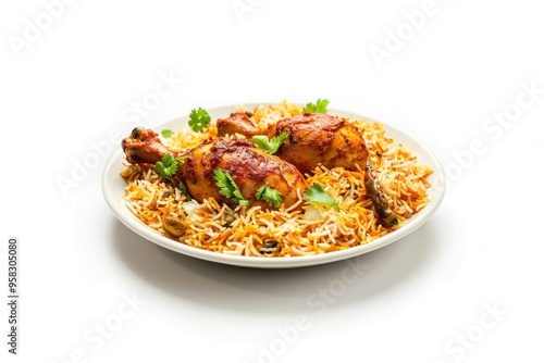 A chicken Handi Biryani food meat pork. photo