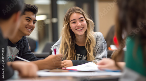 A teacher helping a student with their homework, both smiling and engaged.