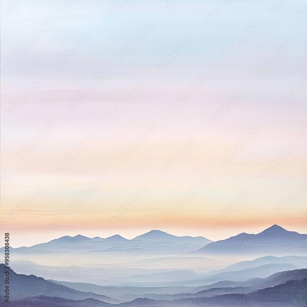 Serene landscape featuring gentle mountain layers and a pastel sky, evoking tranquility and natural beauty. Serene landscape featuring gentle mountain layers and a pastel sky, evoking tranquility and natural beauty.
