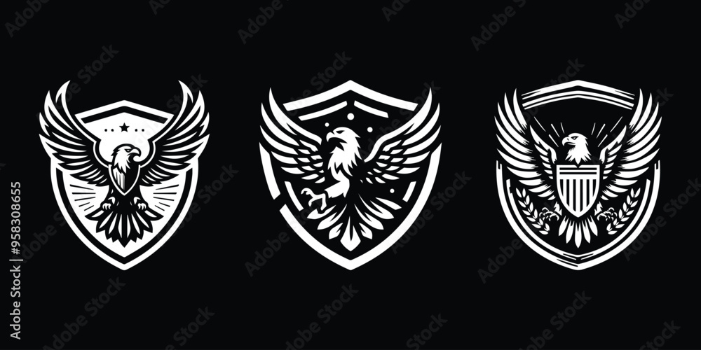 Fototapeta premium eagle design with shield vector illustration three designs in one screen