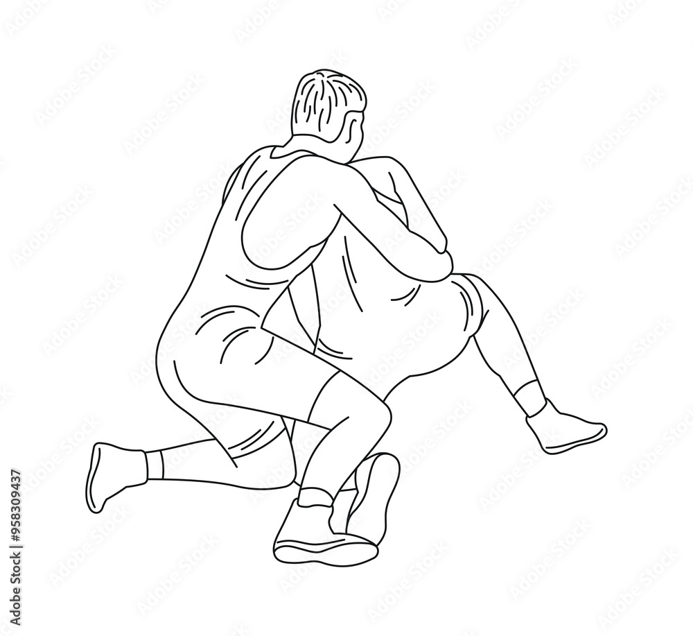 Fototapeta premium Wrestlers fight, image of athletes in wrestling