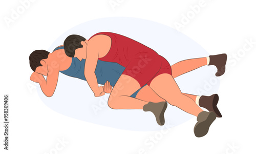Wrestlers fight, image of athletes in wrestling