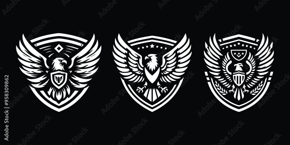 eagle design with shield vector illustration three designs in one screen eagle design with shield vector illustration three designs in one screen