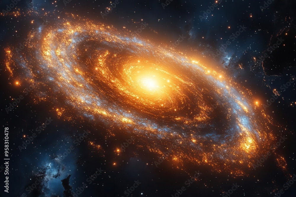 mesmerizing spiral galaxy with vibrant bands of cosmic dust and newborn stars set against the infinite darkness of deep space mesmerizing spiral galaxy with vibrant bands of cosmic dust and newborn stars set against the infinite darkness of deep space