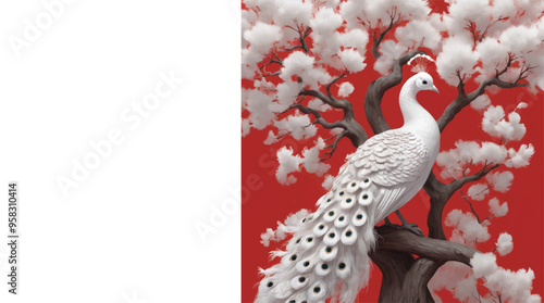 Blossom beauty Pink and White Peacock on Tree