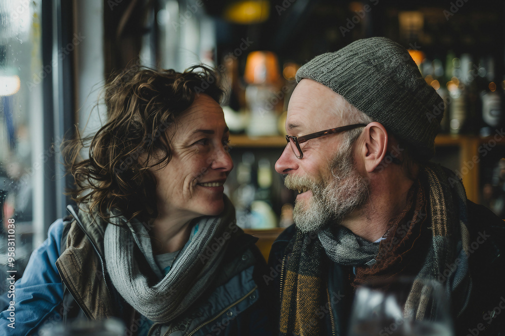 Obraz premium Beautiful dramatic scene of romantic dinner happy couple in love celebrating bonding, Generative AI