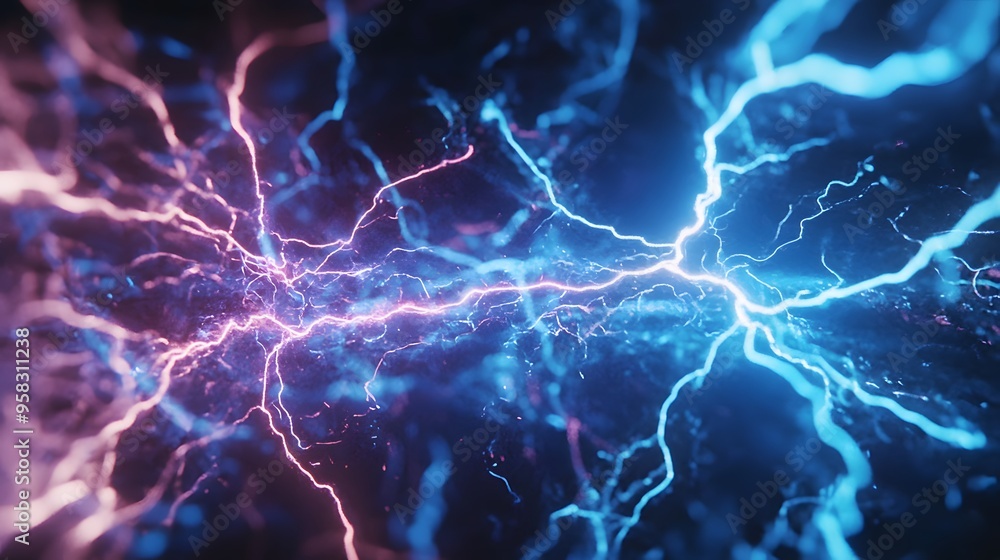 Obraz premium Blue and pink electric lighting, abstract electrical background