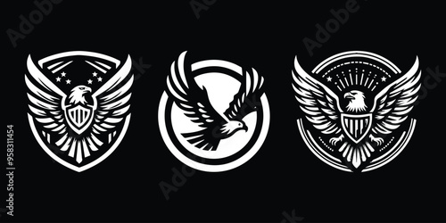 eagle design with shield vector illustration three designs in one screen