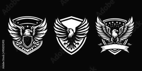 eagle design with shield vector illustration three designs in one screen