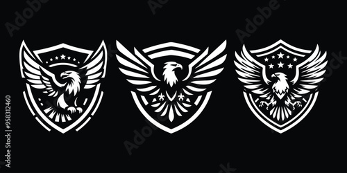 eagle design with shield vector illustration three designs in one screen
