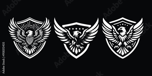 eagle design with shield vector illustration three designs in one screen