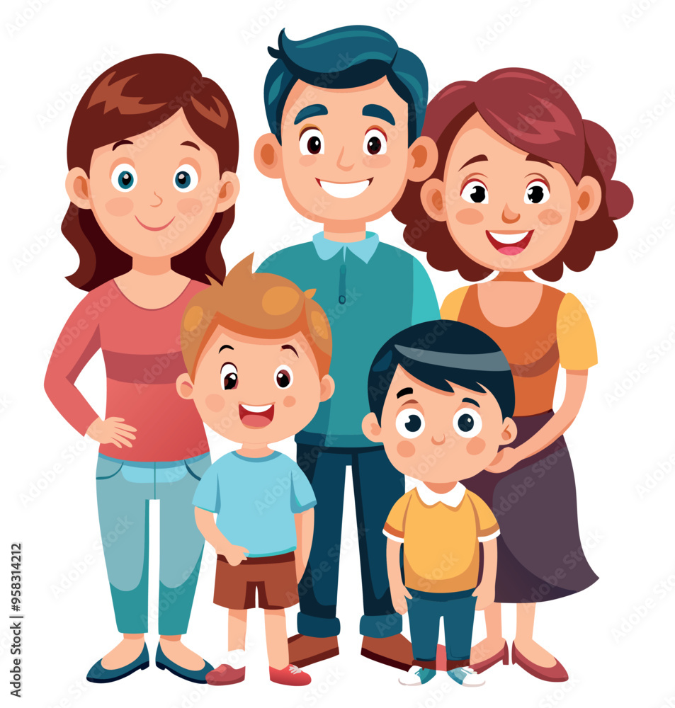 Happy family of five posing together smiling Happy family of five posing together smiling