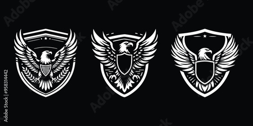 eagle design with shield vector illustration three designs in one screen