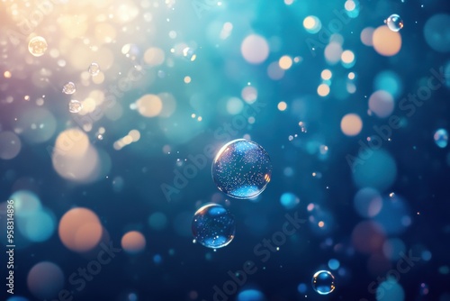 Wallpaper Mural Magical bubbles floating in sparkling blue bokeh backdrop Torontodigital.ca