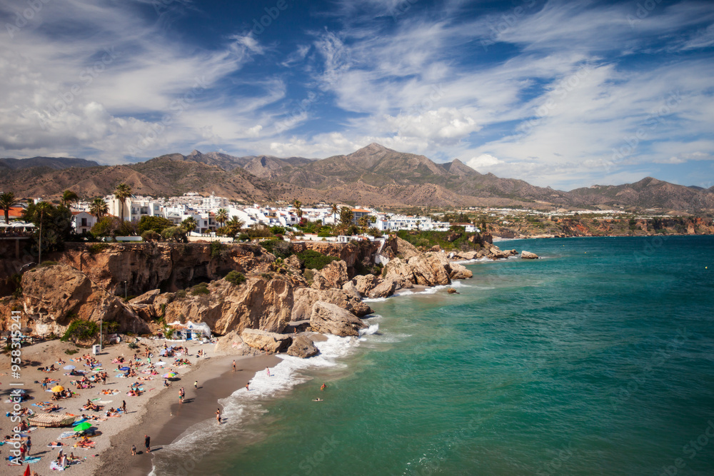 Obraz premium Coastline of Nerja, showing Playa Calahonda Beach