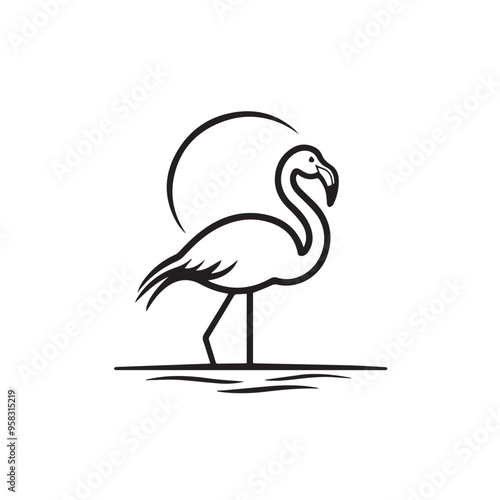 Flamingo in cartoon, doodle style . Image for t-shirt, web, mobile apps and ui. Isolated 2d vector illustration in logo, icon, sketch style, Eps 10, black and white. AI Generative