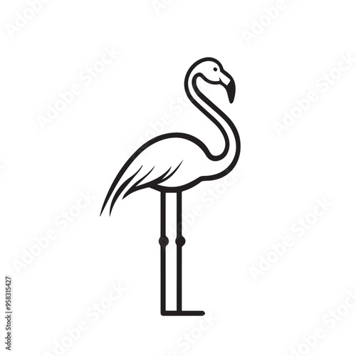 Flamingo in cartoon, doodle style . Image for t-shirt, web, mobile apps and ui. Isolated 2d vector illustration in logo, icon, sketch style, Eps 10, black and white. AI Generative