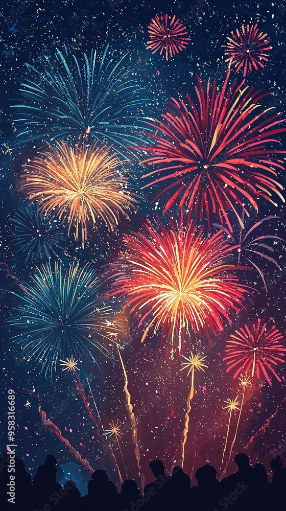 A dazzling array of fireworks lighting up the night sky with brilliant colors, creating a spectacular and joyful scene, perfect for celebrations and special events. A dazzling array of fireworks lighting up the night sky with brilliant colors, creating a spectacular and joyful scene, perfect for celebrations and special events.