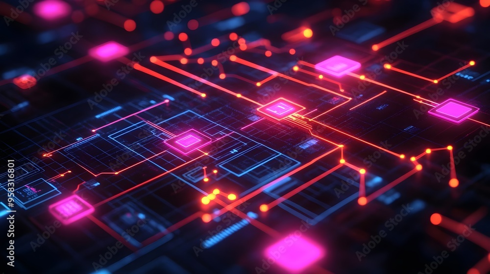 Abstract Neon Circuit Board Background Abstract Neon Circuit Board Background