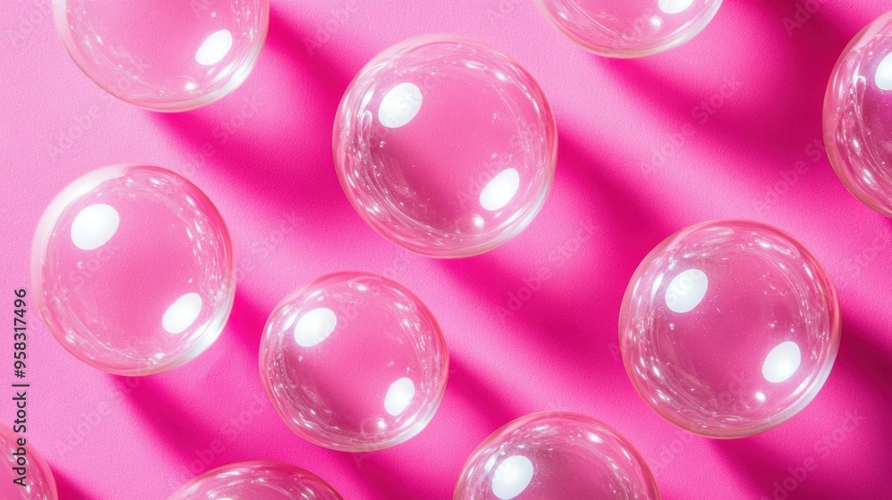Transparent bubbles on pink background with shadows Transparent bubbles on pink background with shadows