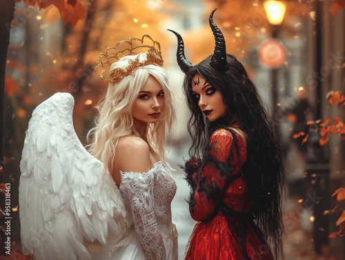 Halloween Celebration: Angel and Devil Photo Shoot Models