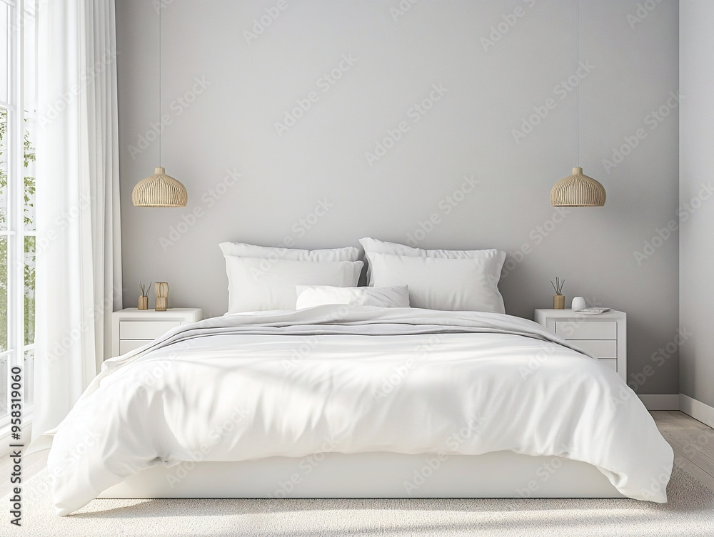 Minimalist, Home with Bed Photo of a japandi Interior in a Bedroom. Generative AI
Minimalist, Home with Bed Photo of a japandi Interior in a Bedroom. Generative AI
