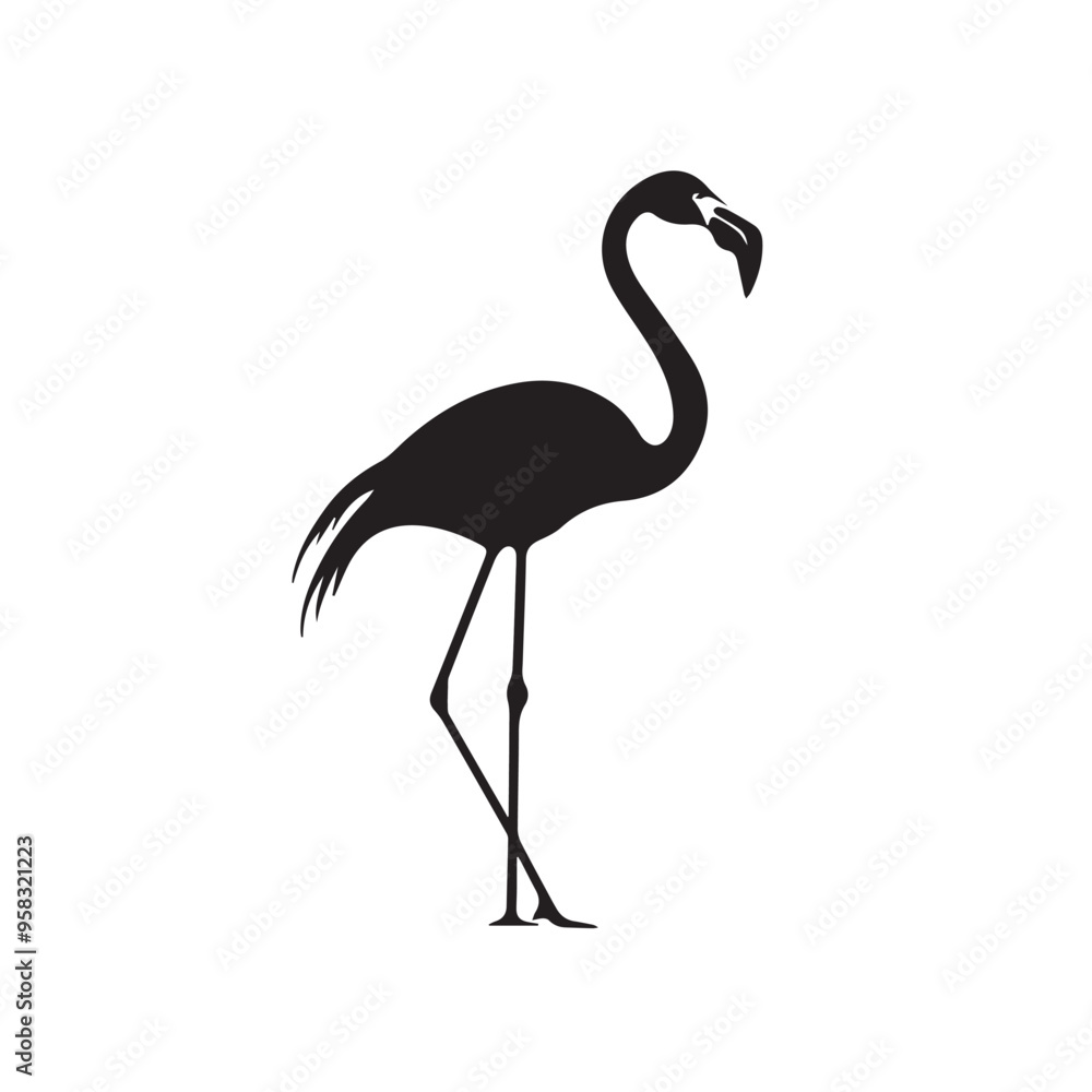 Naklejka premium Flamingo in cartoon, doodle style . Image for t-shirt, web, mobile apps and ui. Isolated 2d vector illustration in logo, icon, sketch style, Eps 10, black and white. AI Generative