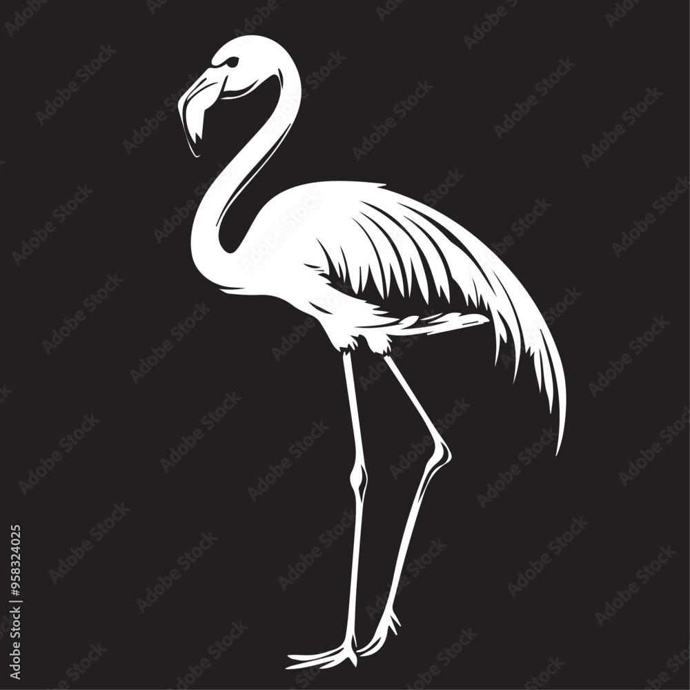 Obraz premium Flamingo in cartoon, doodle style . Image for t-shirt, web, mobile apps and ui. Isolated 2d vector illustration in logo, icon, sketch style, Eps 10, black and white. AI Generative