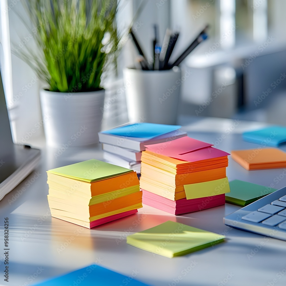 Colorful Sticky Note Pads on White Desk Colorful Sticky Note Pads on White Desk