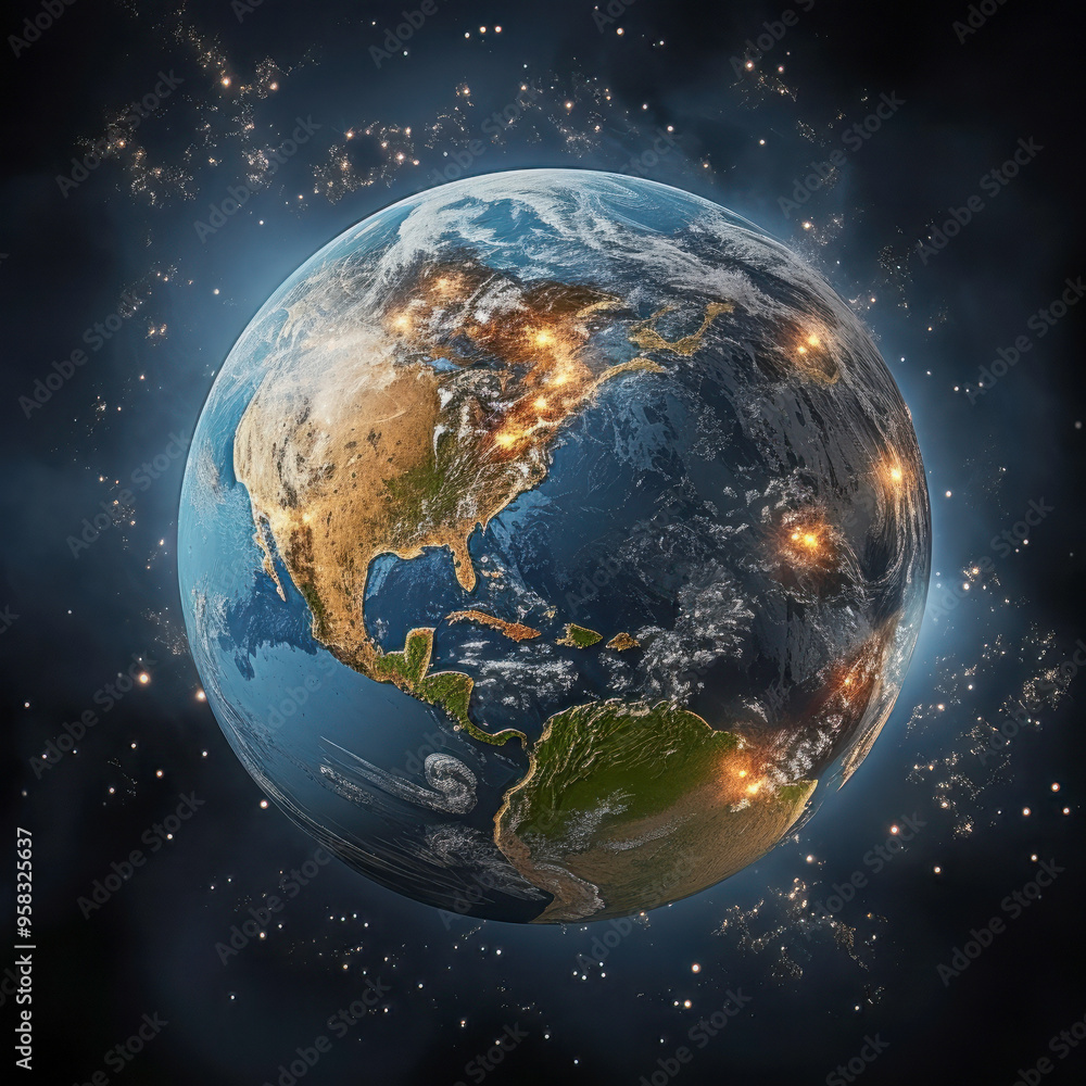 Fototapeta premium Detailed view of Earth from space showing the Americas