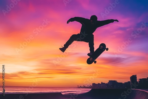 Wallpaper Mural Skateboarder Silhouetted Against Sunset Sky Torontodigital.ca