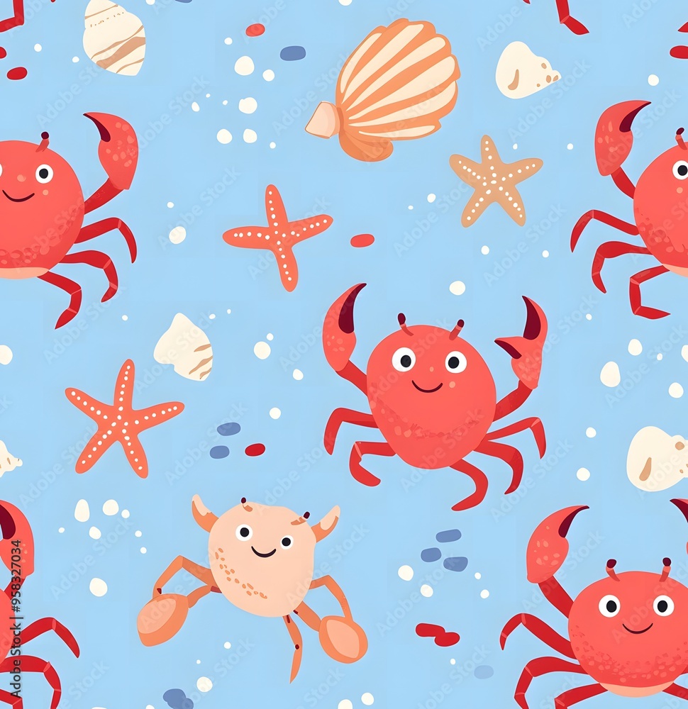 seamless pattern of cartoon crabs seamless pattern of cartoon crabs