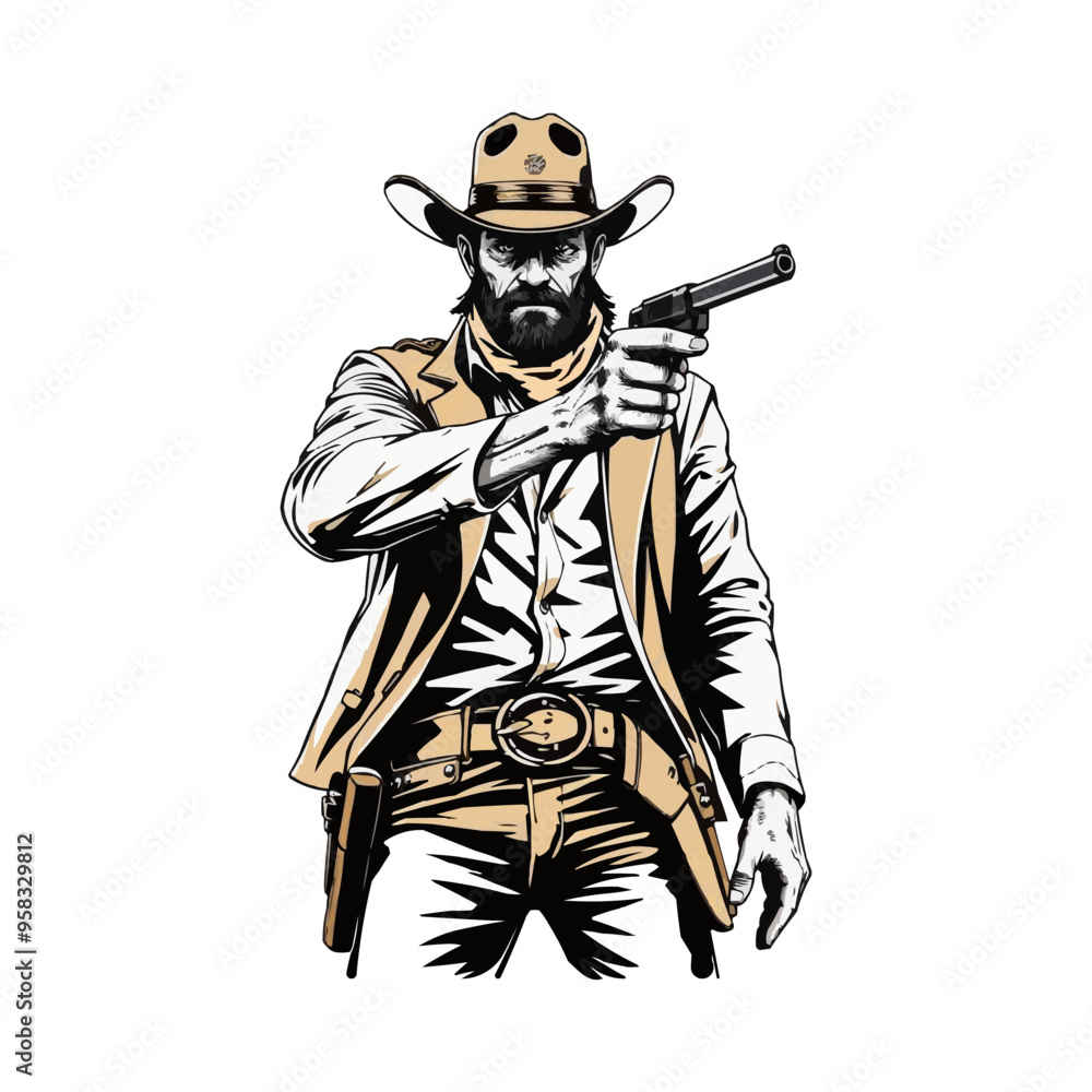 Cowboy with gun mascot logo. Cool bandit cowboy logo design, Western Gunslinger Bandit Wild West Cowboy Gangster illustration Cowboy with gun mascot logo. Cool bandit cowboy logo design, Western Gunslinger Bandit Wild West Cowboy Gangster illustration