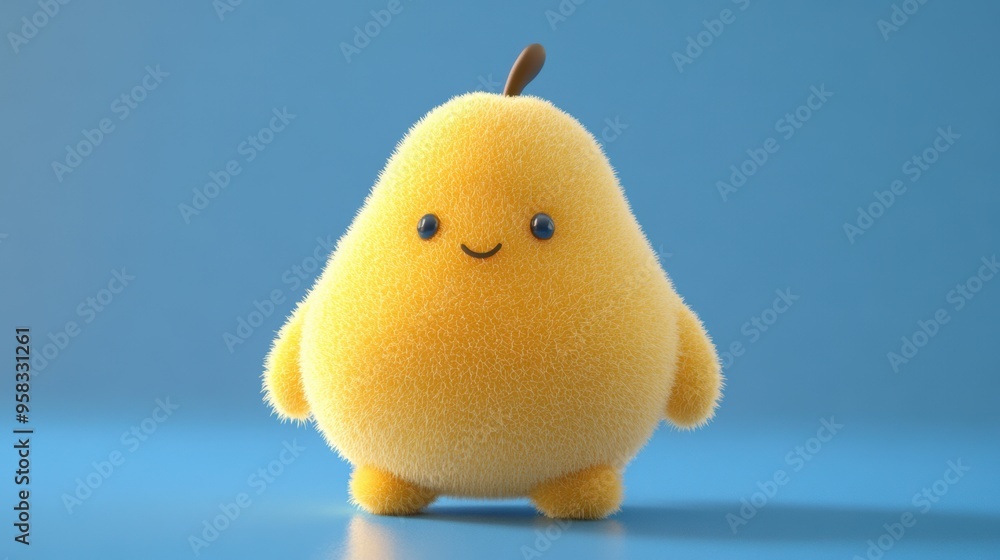A yellow stuffed animal with a smile on it's face A yellow stuffed animal with a smile on it's face