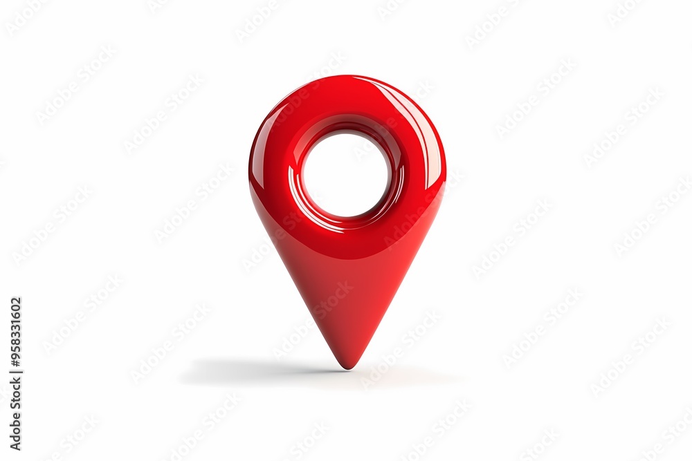 A sleek 3D illustration of a red map location pin icon with a hollow center, symbolizing navigation, GPS, and geolocation.