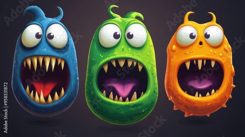 A group of cartoon monsters with their mouths open